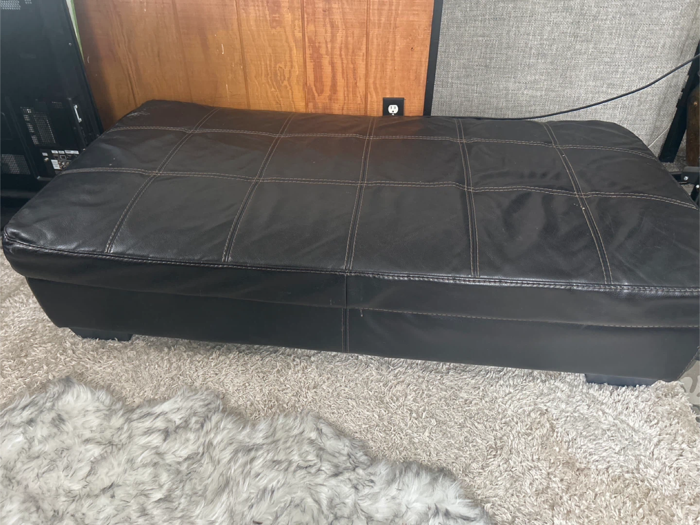 Black Faux Leather Storage Ottoman Bench - photo 2