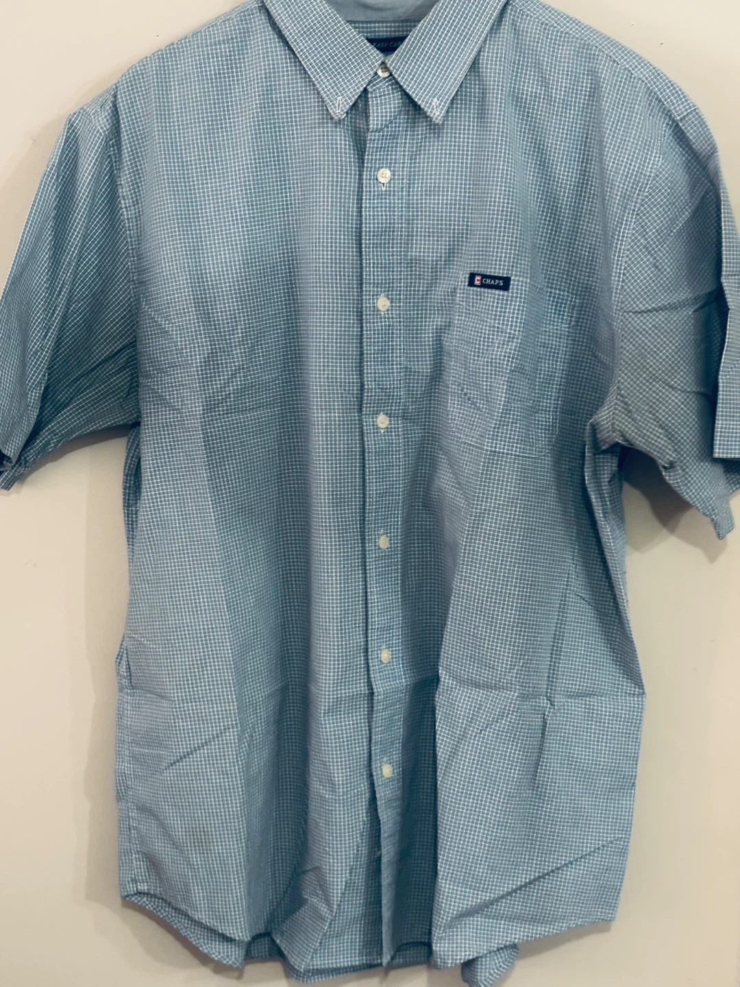 Chaps Men's Short Sleeve Button-Up Shirt XL Blue Gingham