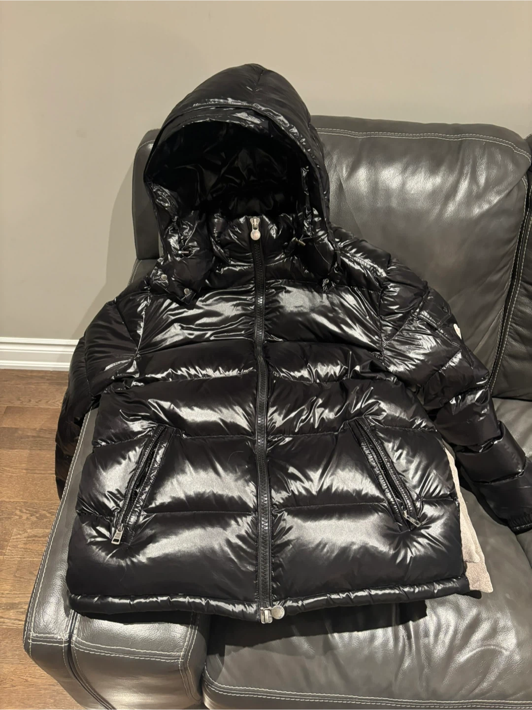 Moncler Black Down Puffer Jacket with Hood