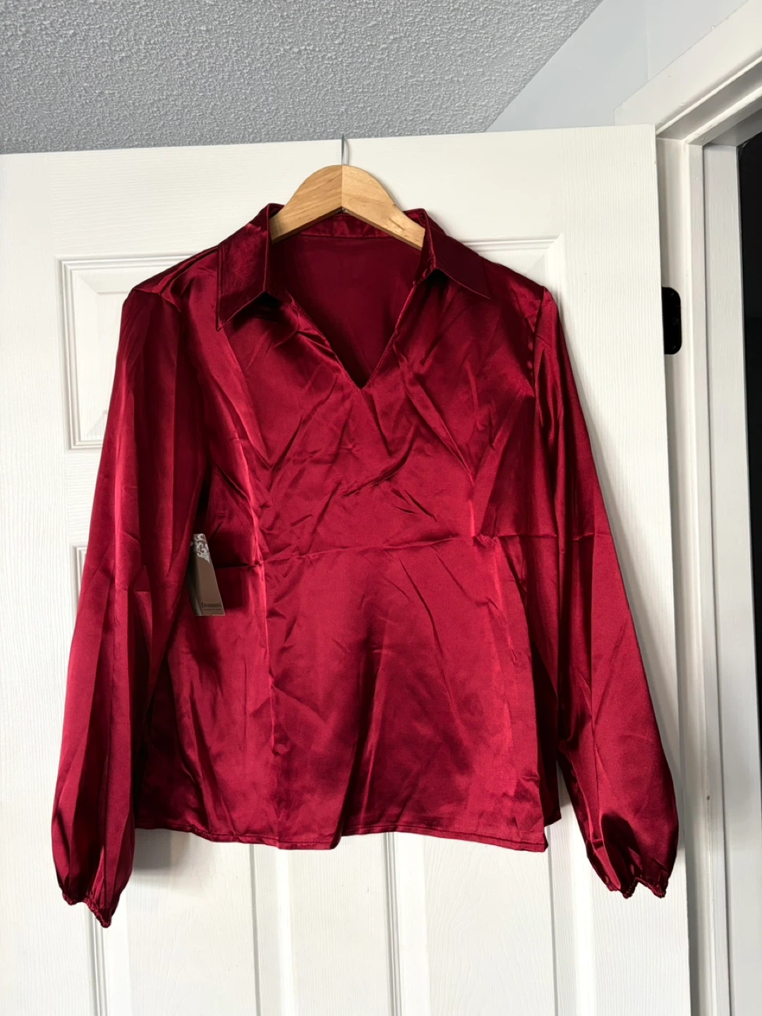 Red Satin Blouse - Size L