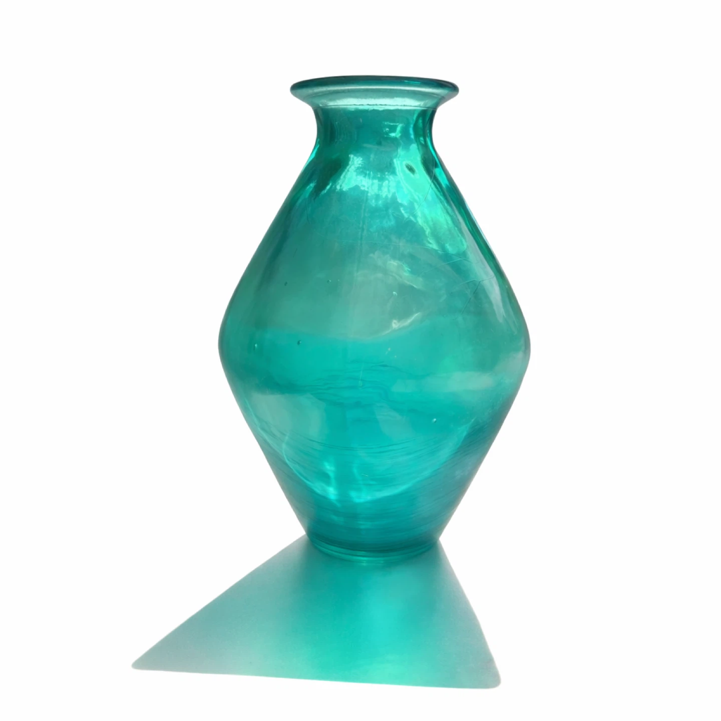 Large Spanish Handblown Turquoise Glass Vase, c. 1970s