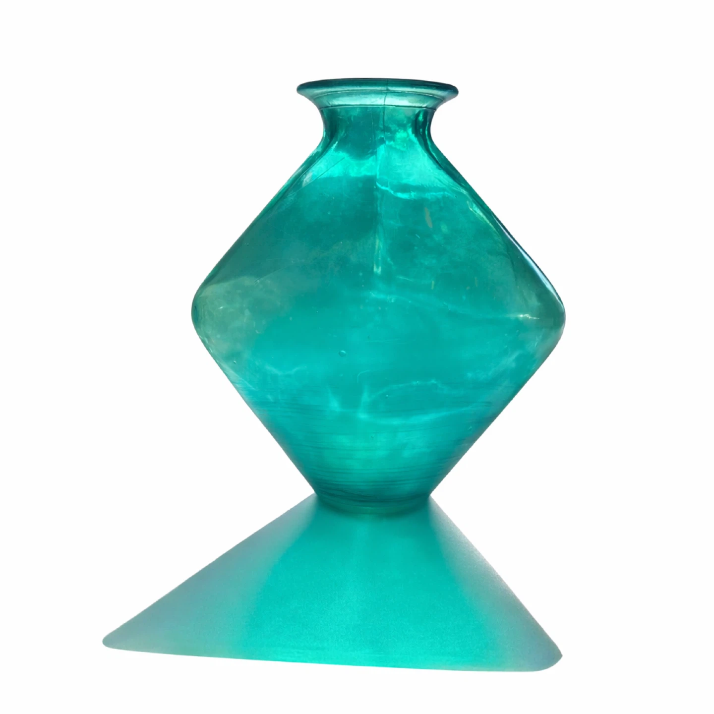 Large Spanish Handblown Turquoise Glass Vase, c. 1970s - photo 2