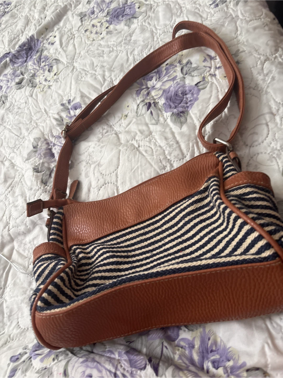 Brown and White Striped Shoulder Bag - photo 2