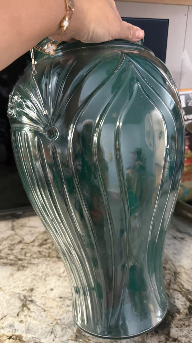 Green Glass Vase with Embossed Design check more photos - photo 5