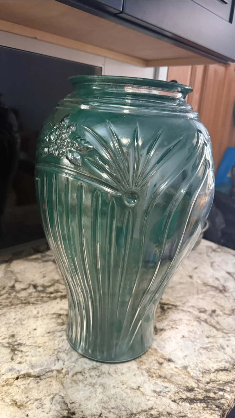 Green Glass Vase with Embossed Design check more photos - photo 3