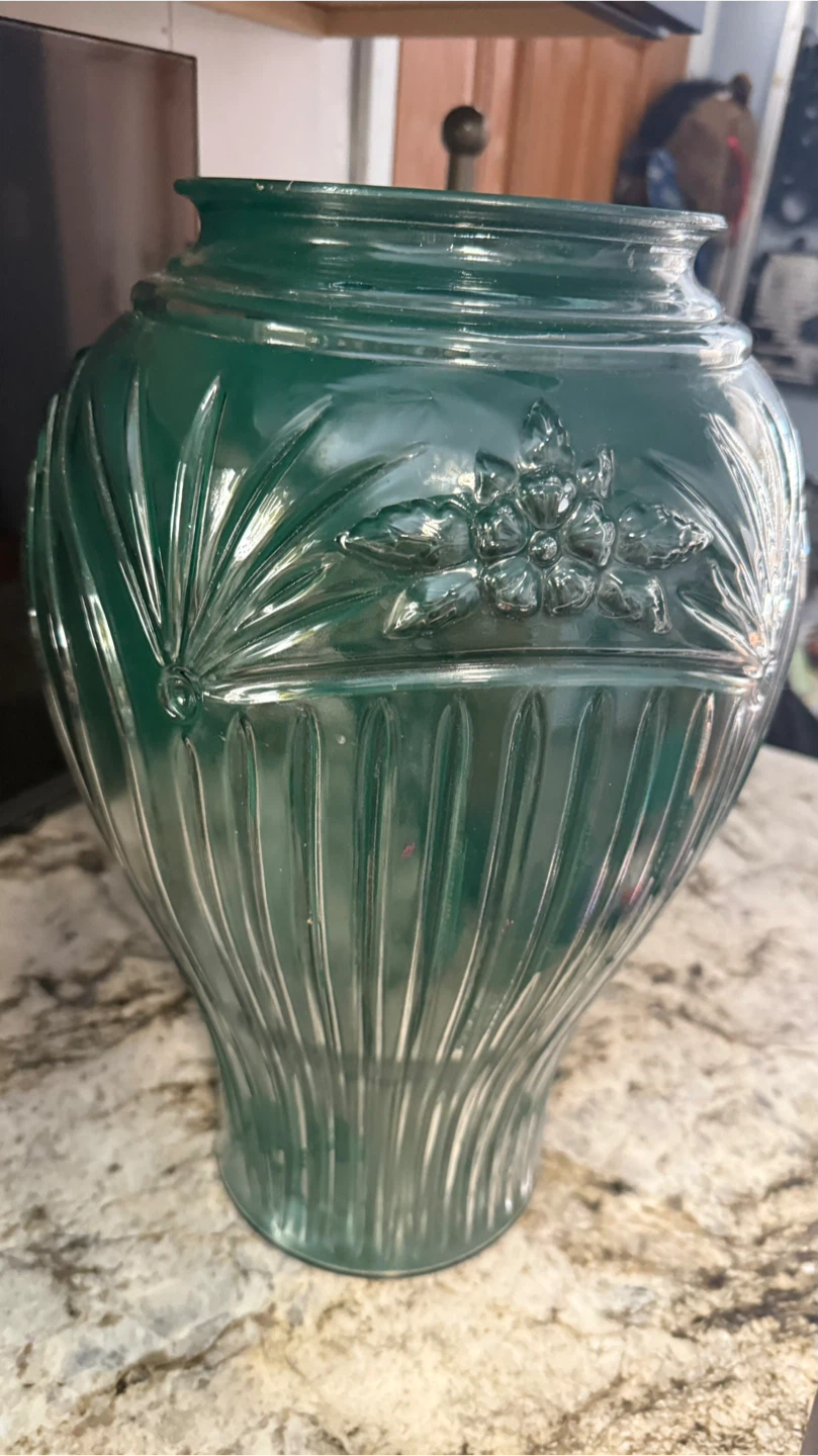 Green Glass Vase with Embossed Design check more photos