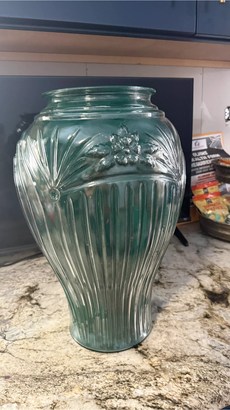 Green Glass Vase with Embossed Design check more photos - photo 4