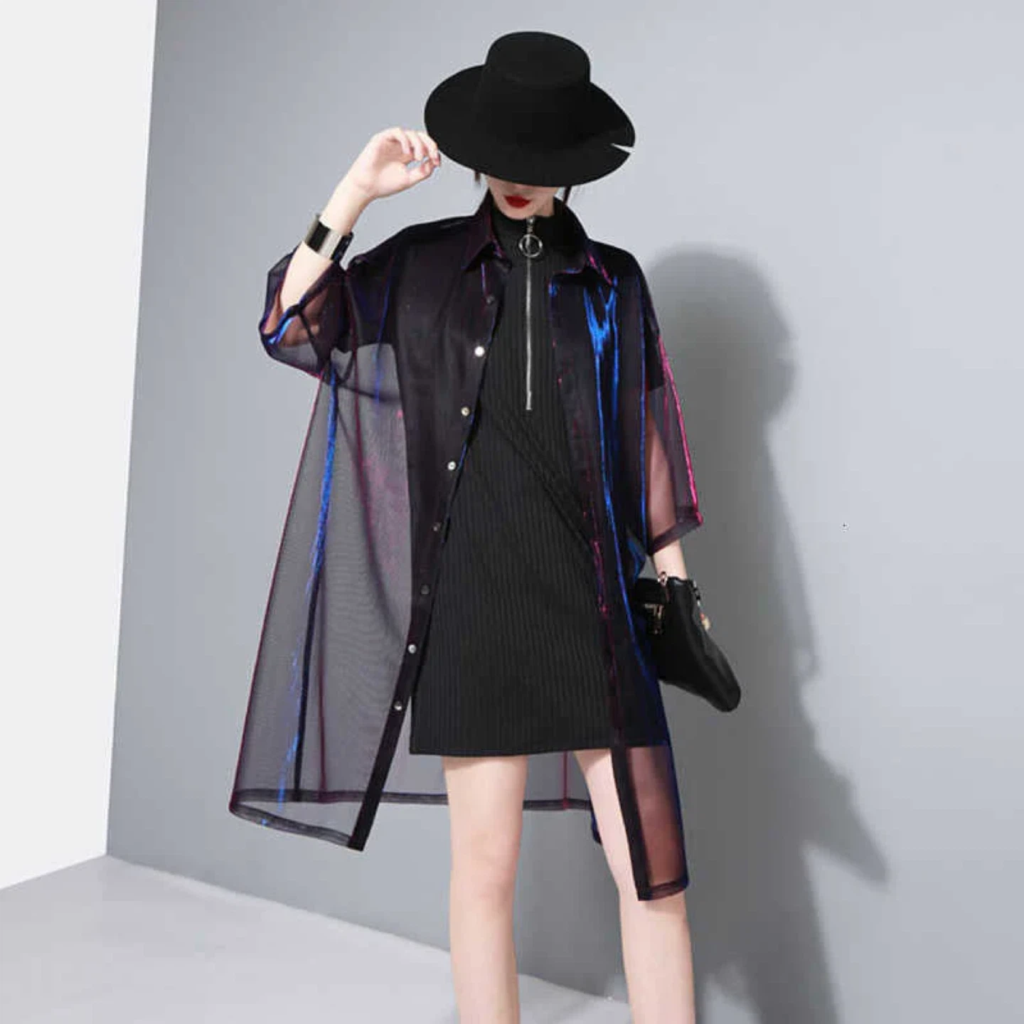 Sheer Mesh Longline Shirt - photo 3