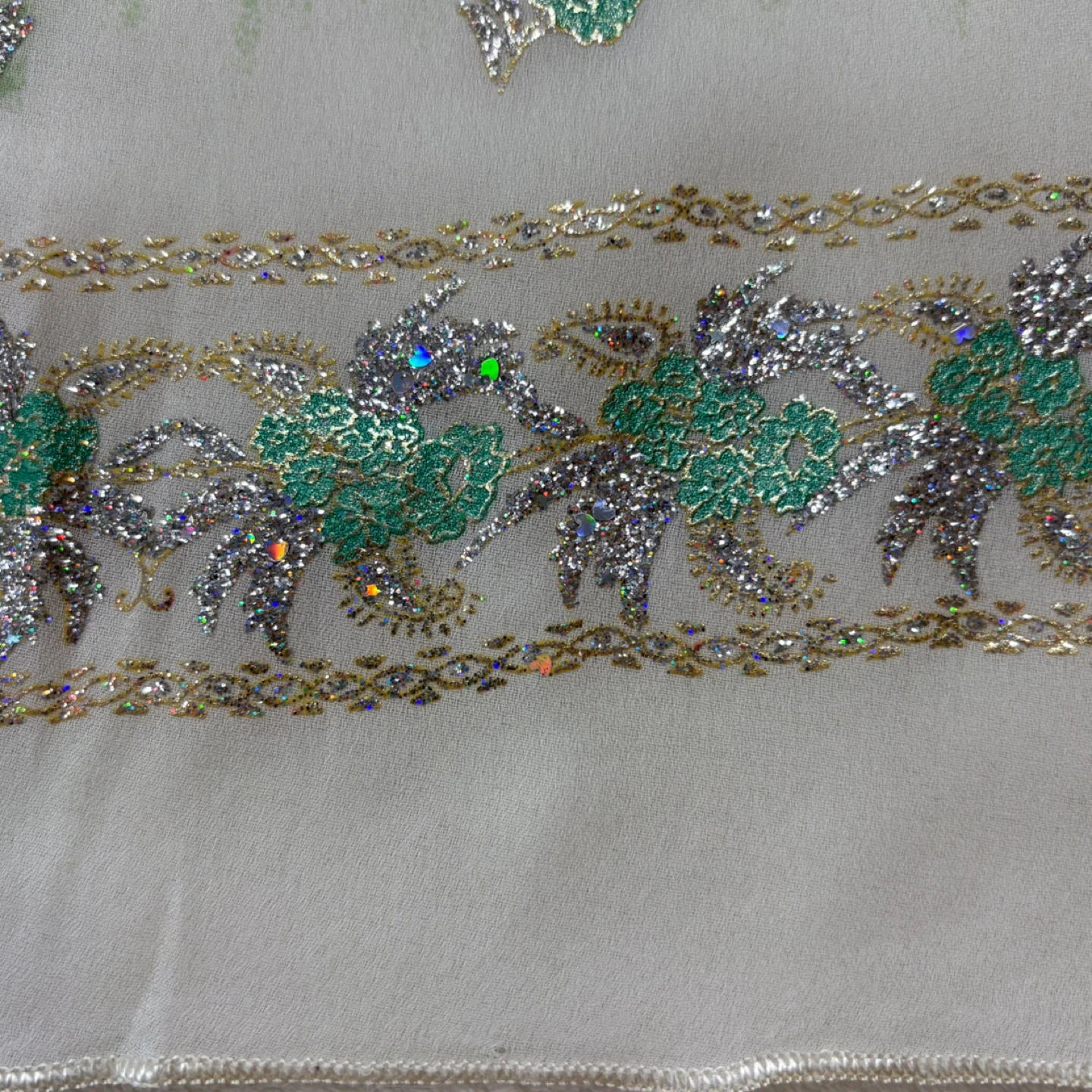 Sparkly Floral Off White Holiday Tablecloth Square 42in - photo 4
