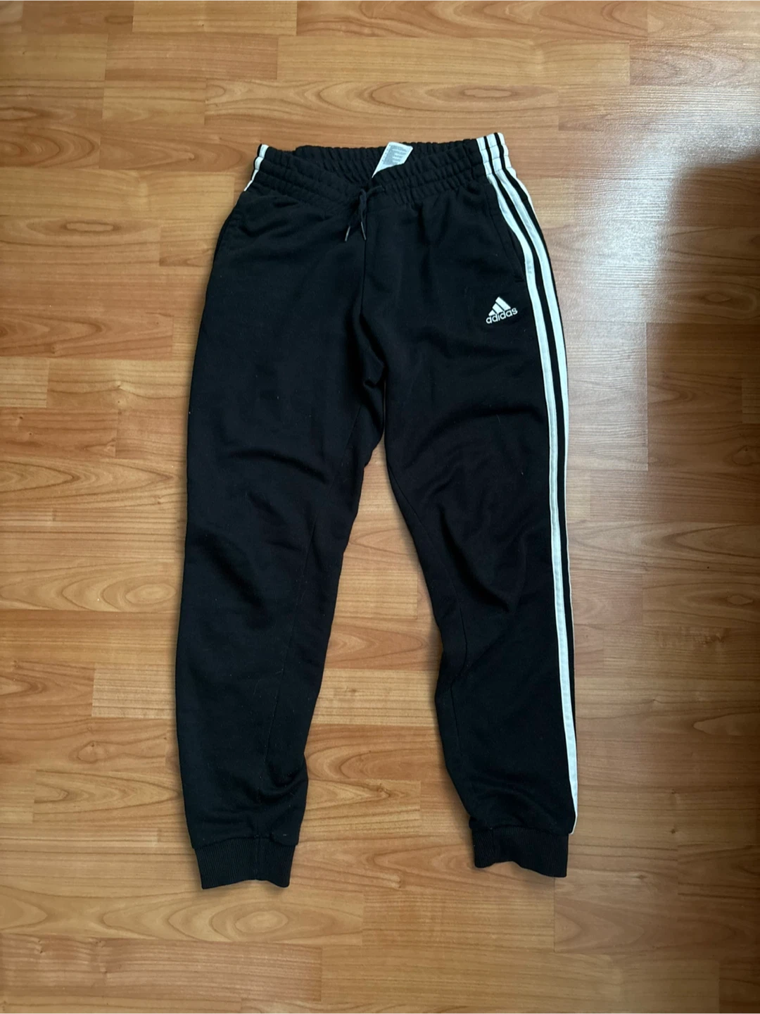 Adidas Black Joggers with White Stripes Size XS
