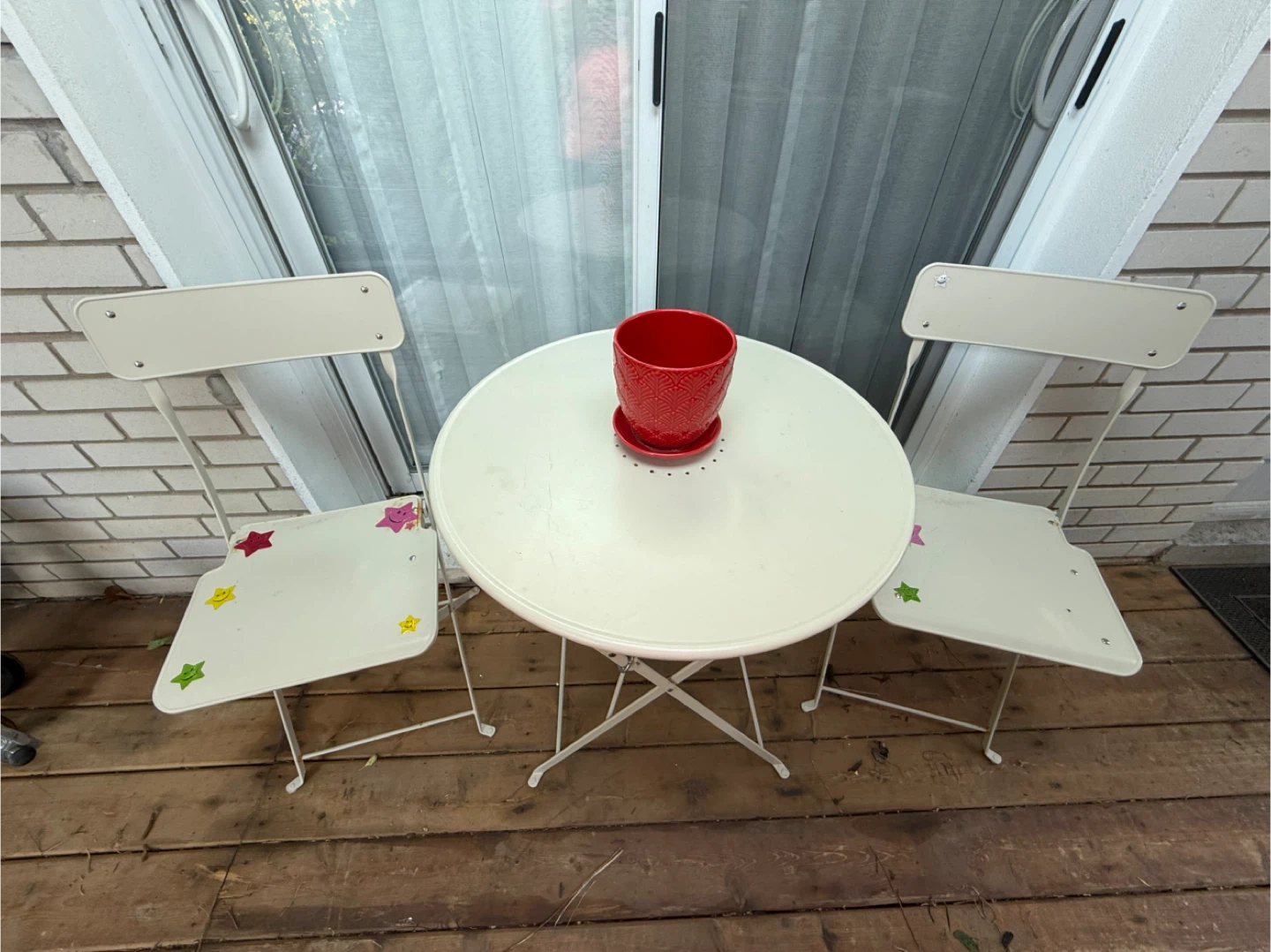 White Metal Bistro Set with 2 Chairs and Round Table - photo 5
