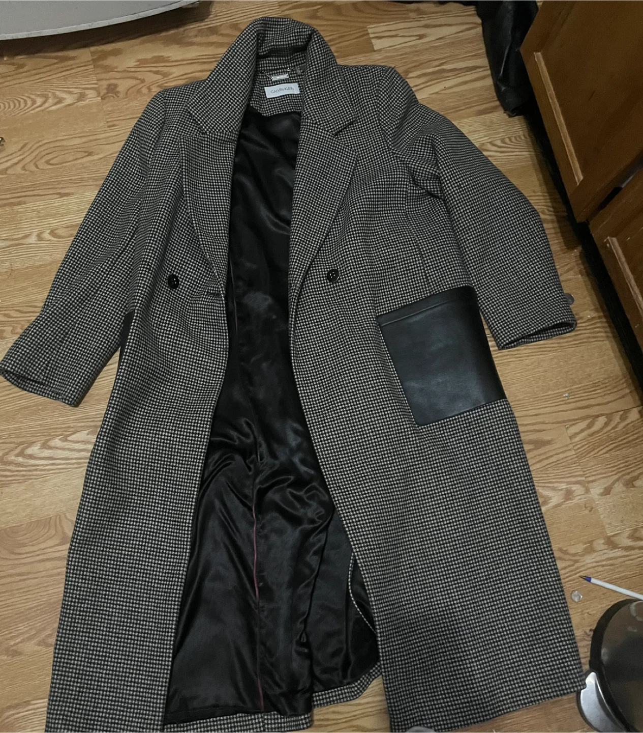 Calvin Klein Houndstooth Wool Blend Coat