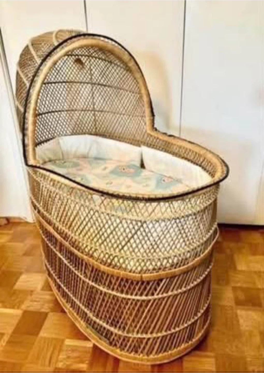 Vintage Wicker Bassinet with Assessories