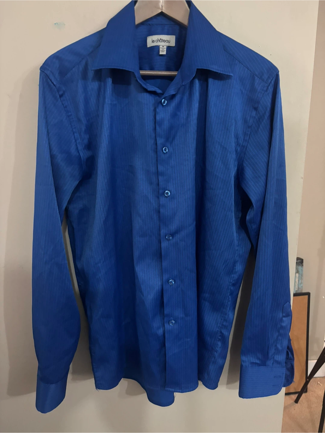 Le Château Men's Blue Striped Dress Shirt - Size M