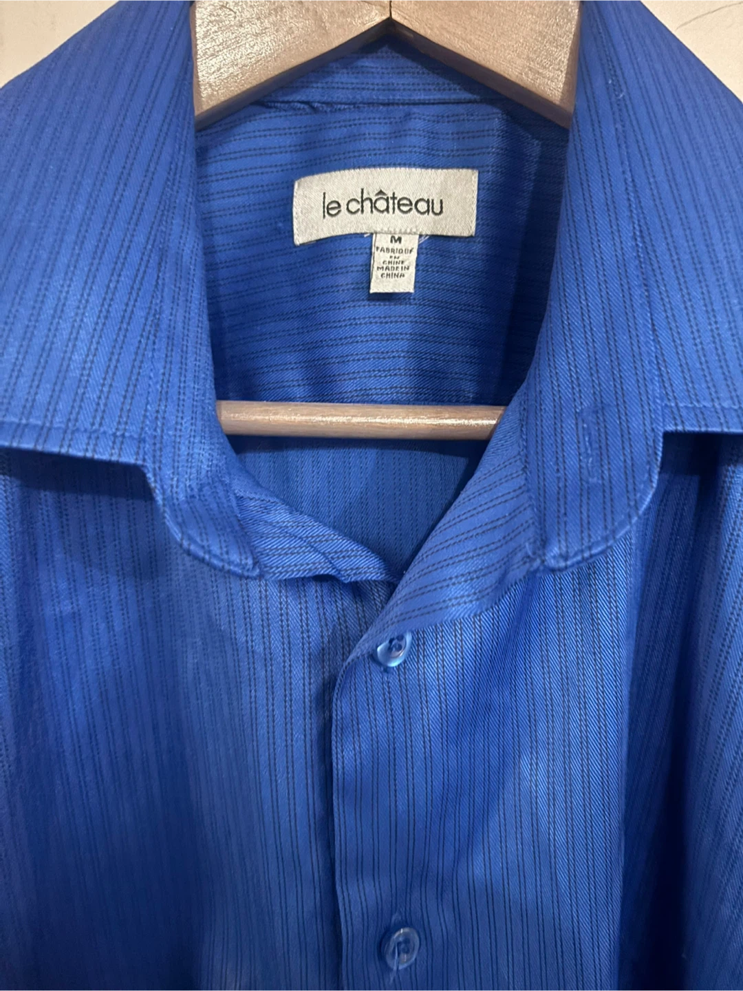 Le Château Men's Blue Striped Dress Shirt - Size M - photo 2