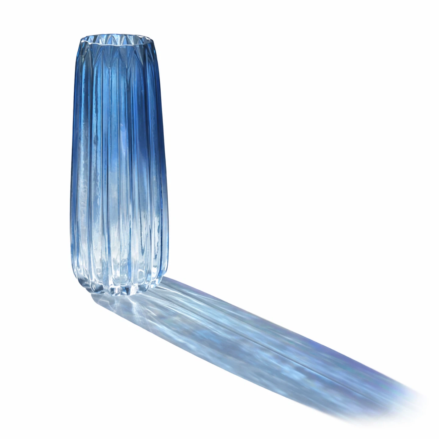Tall Ribbed Ice Blue Art Glass Vase, Late 20th Century