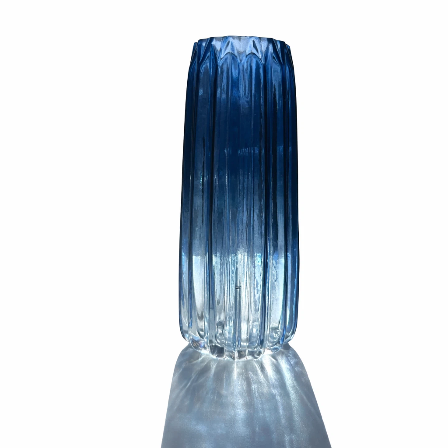 Tall Ribbed Ice Blue Art Glass Vase, Late 20th Century - photo 2