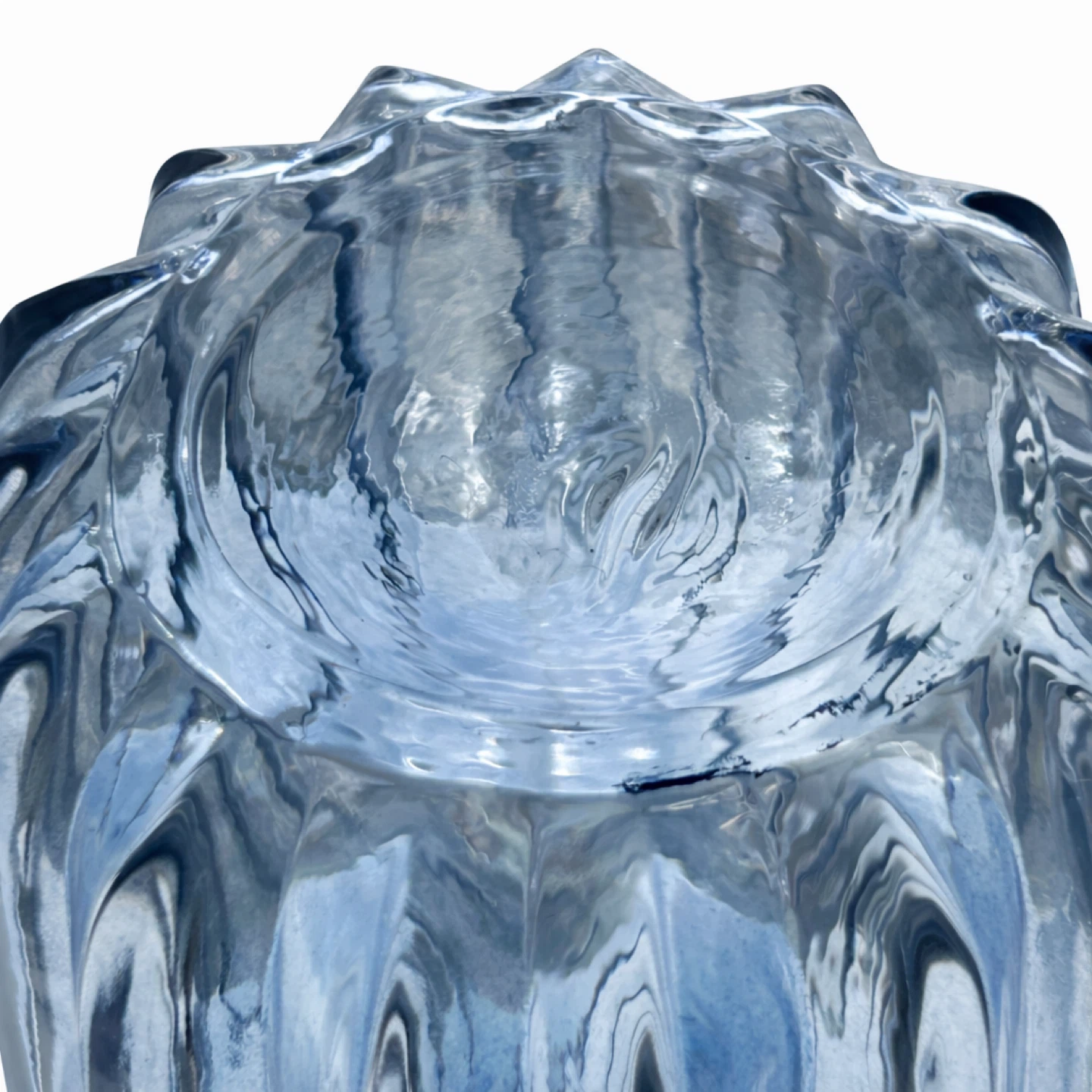 Tall Ribbed Ice Blue Art Glass Vase, Late 20th Century - photo 4