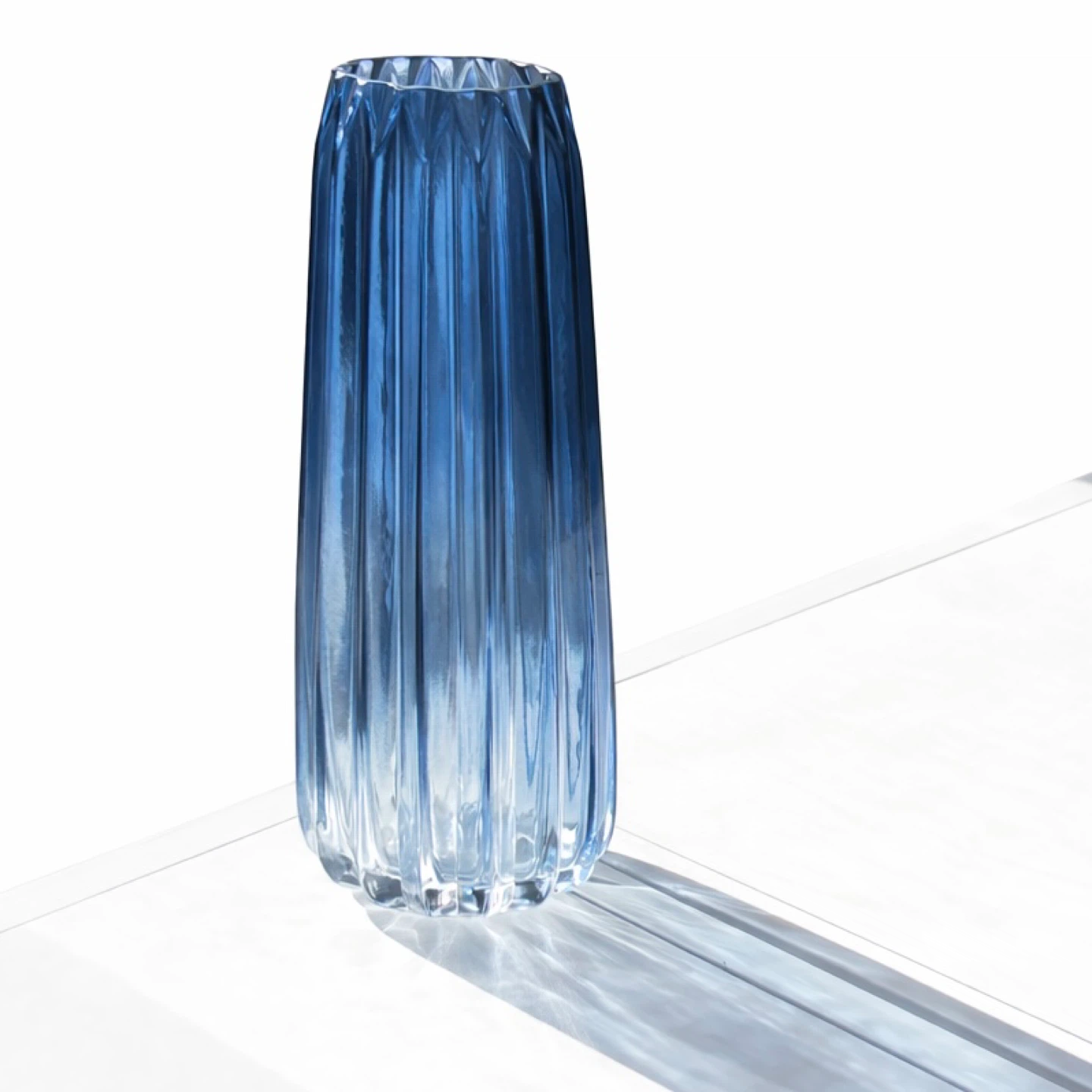 Tall Ribbed Ice Blue Art Glass Vase, Late 20th Century - photo 3