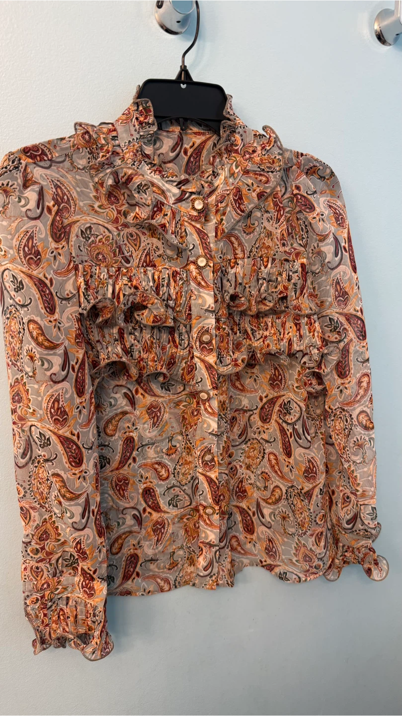 Paisley Print Ruffle Blouse check more photos size M