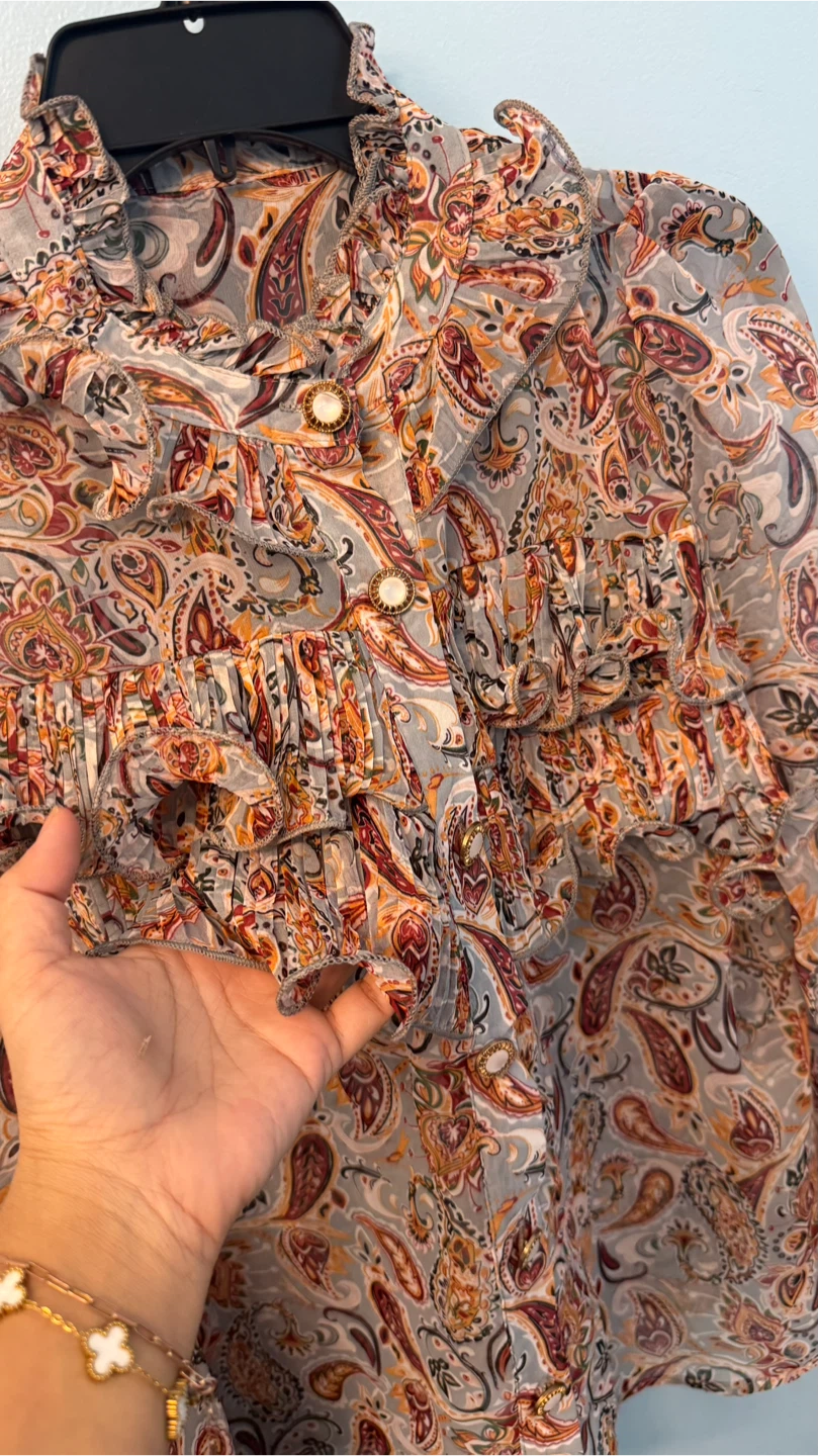 Paisley Print Ruffle Blouse check more photos size M - photo 2