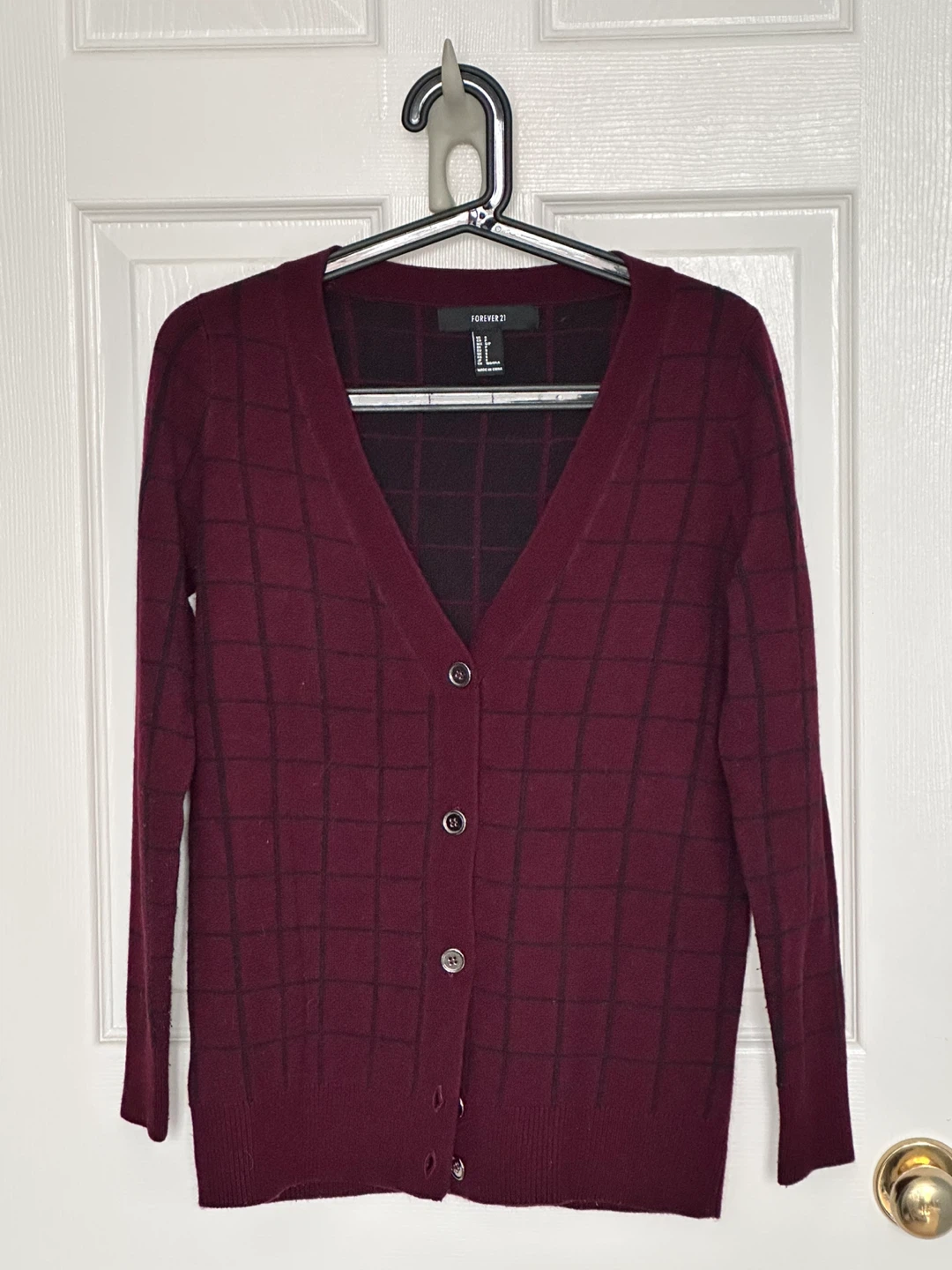 Forever 21 Burgundy Plaid Cardigan