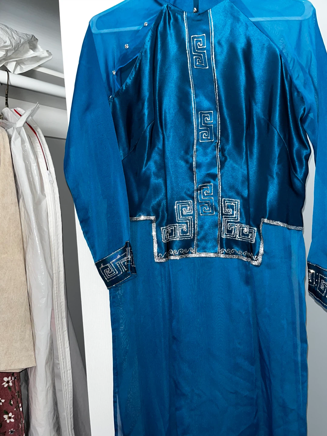 Blue Dress with Silver Embellishments