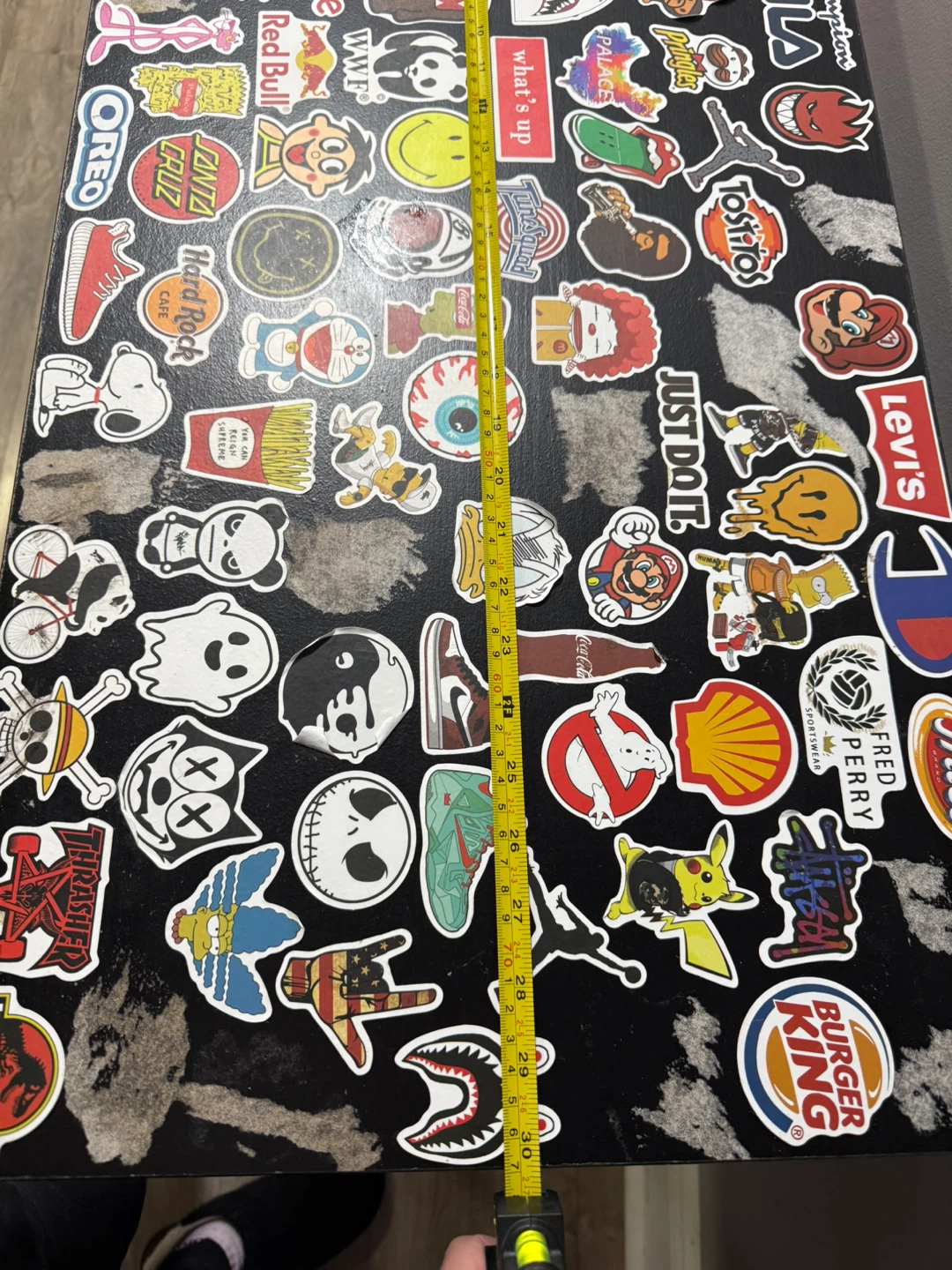 Sticker-Covered Black Desk with Shelf - photo 5