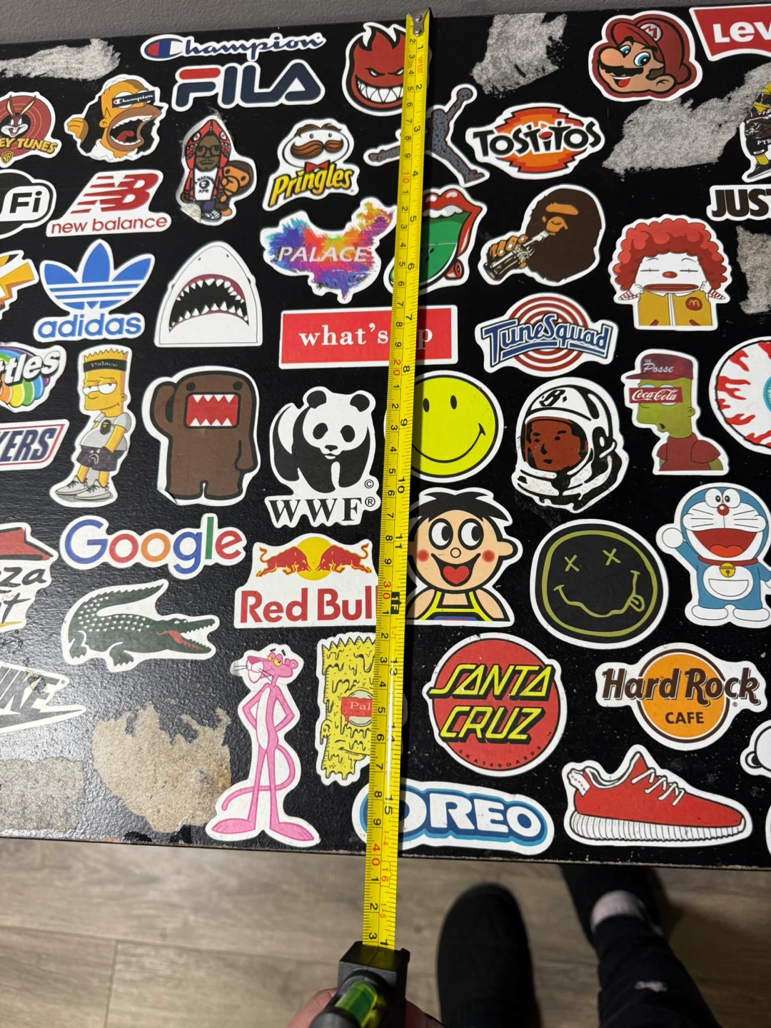 Sticker-Covered Black Desk with Shelf - photo 4