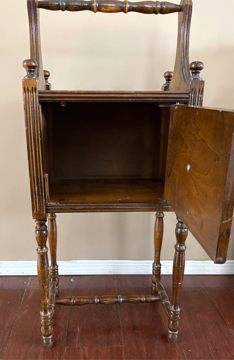 This is a vintage wooden smoker's cabinet or humidor stand - photo 4