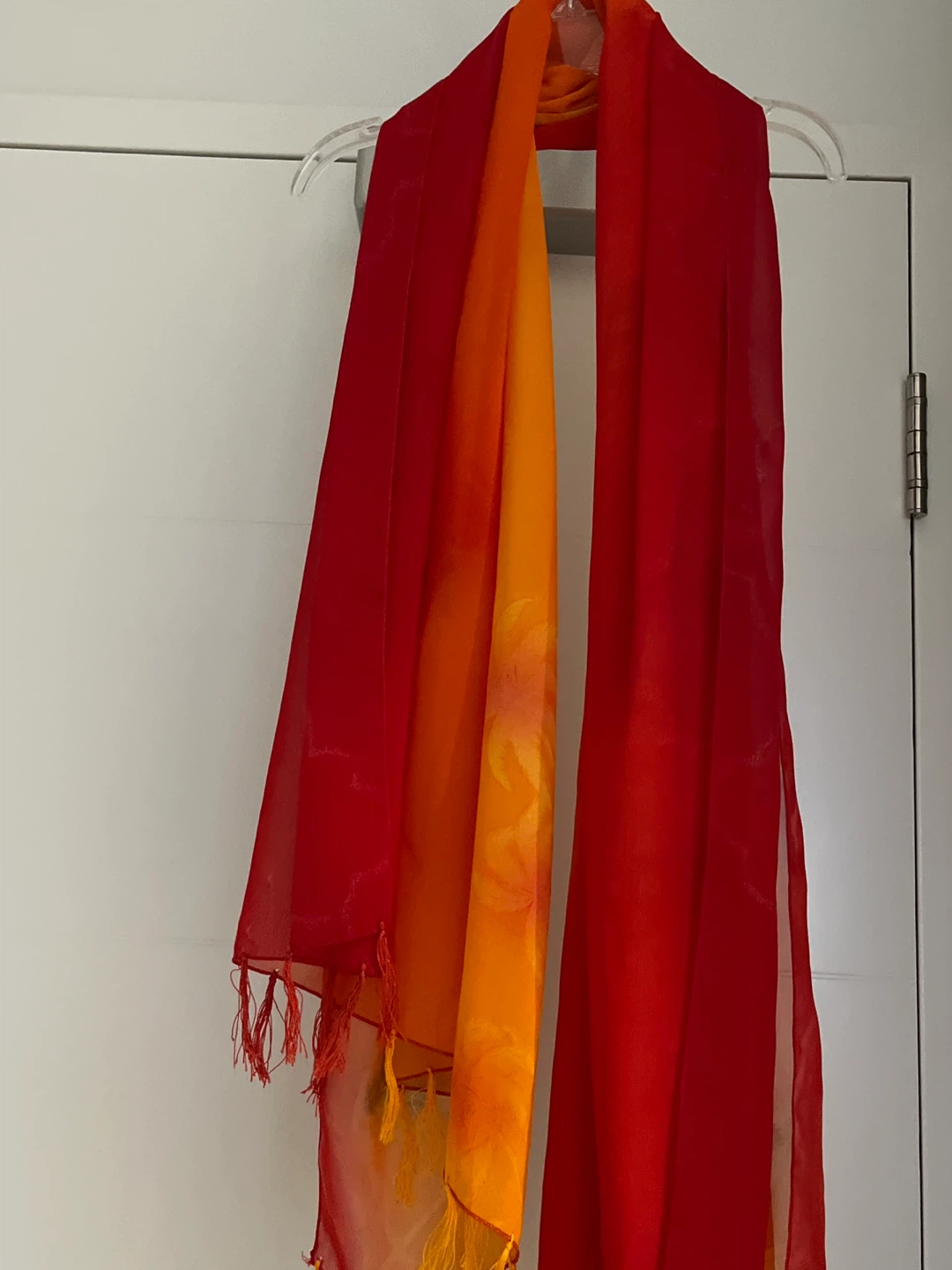 Red and Orange Ombre Scarf with Tassels