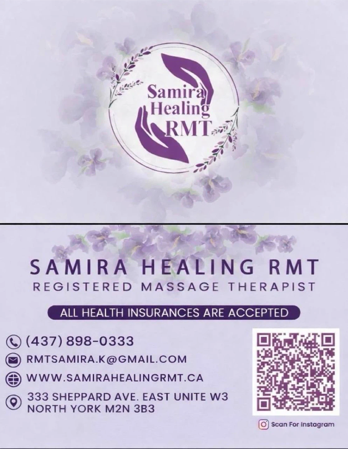 Samira Healing RMT Registered Massage Therapist Business Card