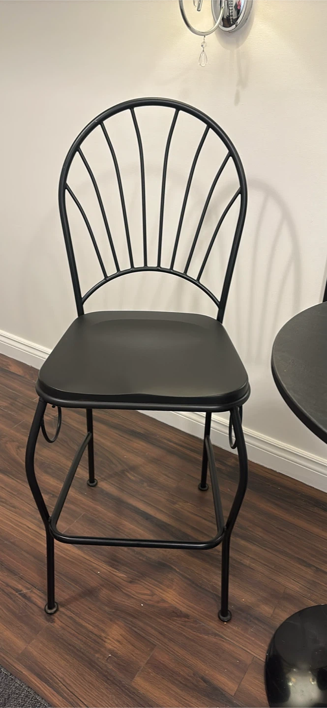 Pair of Black Metal Bar Stools with Fan Back - photo 2