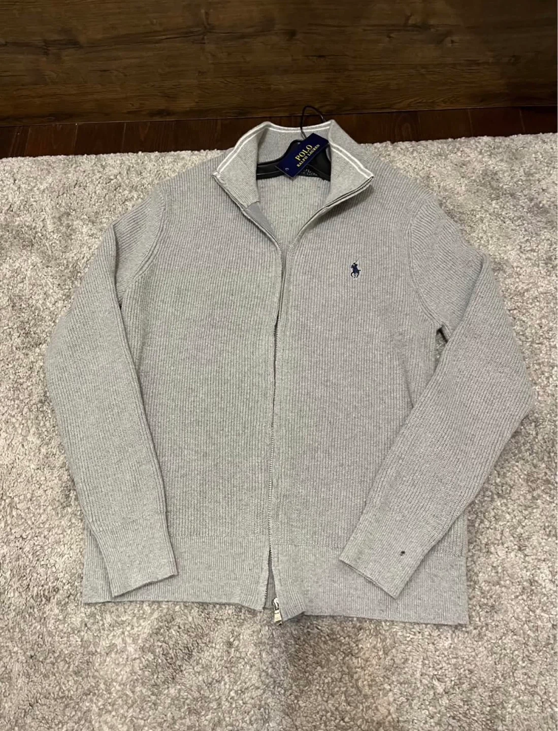 Polo Ralph Lauren Men's Grey Full Zip Cardigan Sweater - Size M