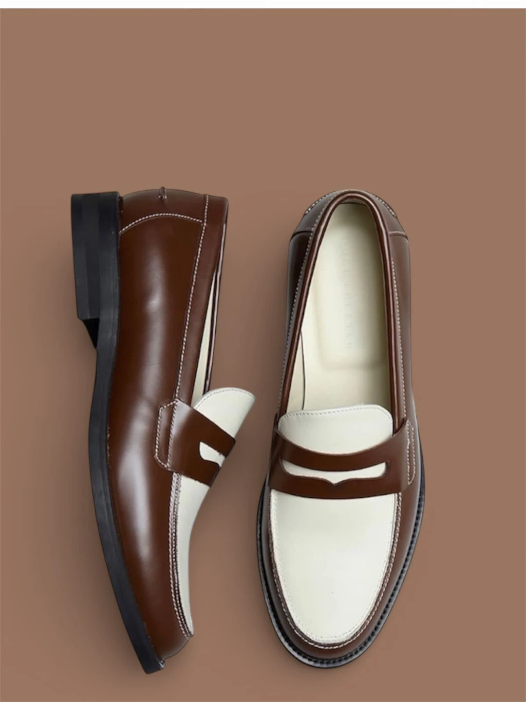 Brown and White Leather Loafers