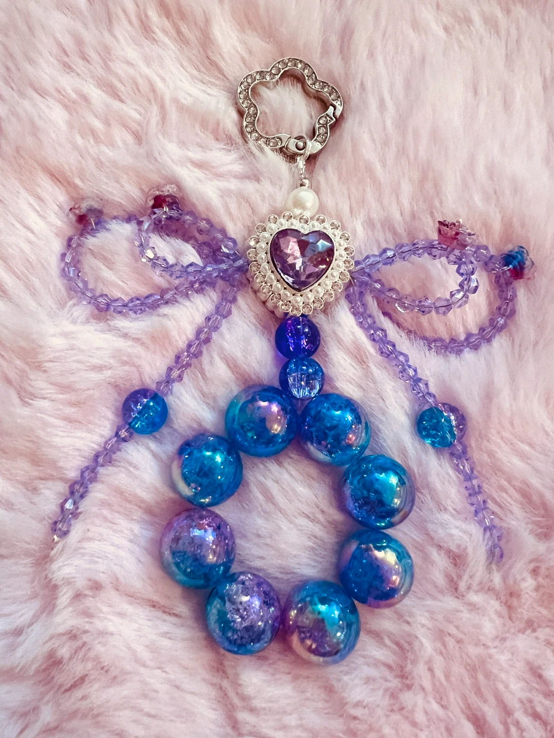 Heart and Blue Marble Keychain Charm