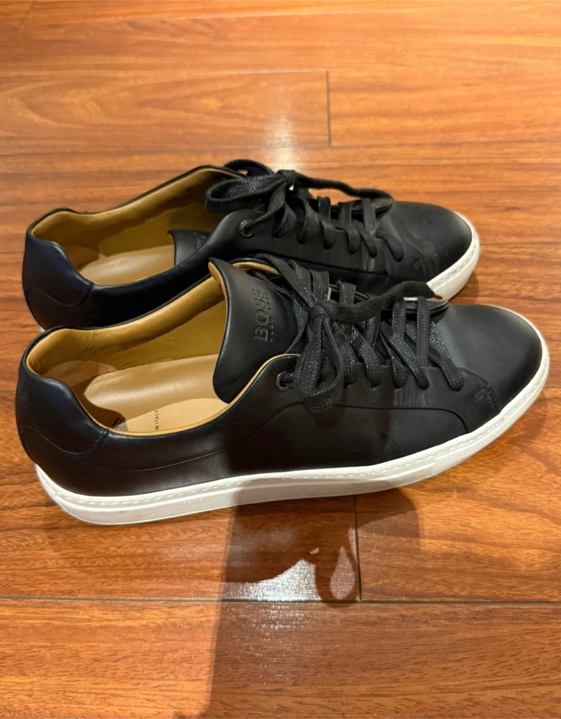 BOSS Hugo Boss Black Leather Sneakers Made in Italy Men's Shoes - photo 2