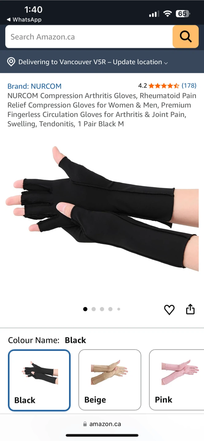 Compression Arthritis Gloves - Black, Size M