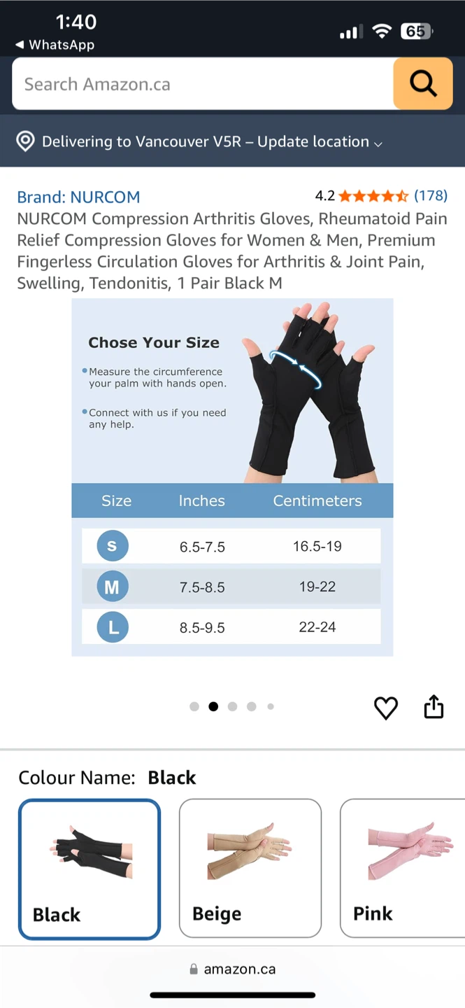 Compression Arthritis Gloves - Black, Size M - photo 2