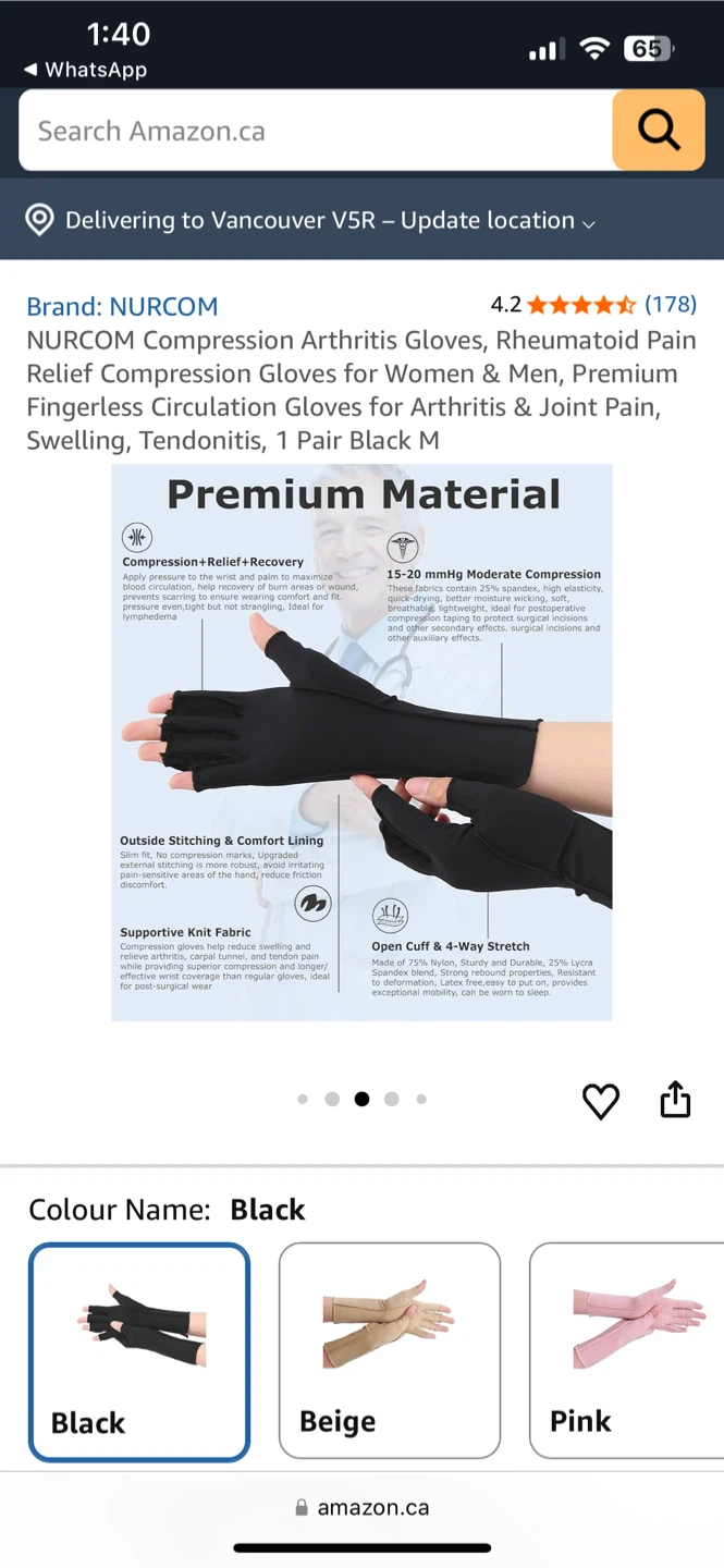 Compression Arthritis Gloves - Black, Size M - photo 3