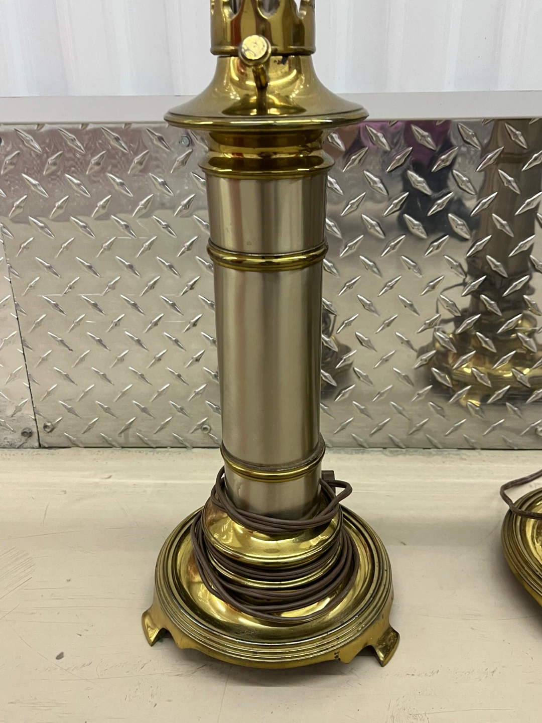 Brass and Silver Tone Table Lamp Base - photo 3