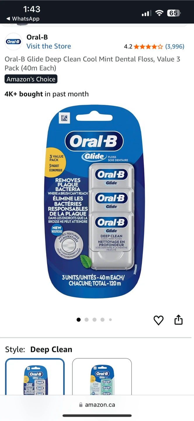 Oral-B Glide Deep Clean Cool Mint Dental Floss 3 Pack