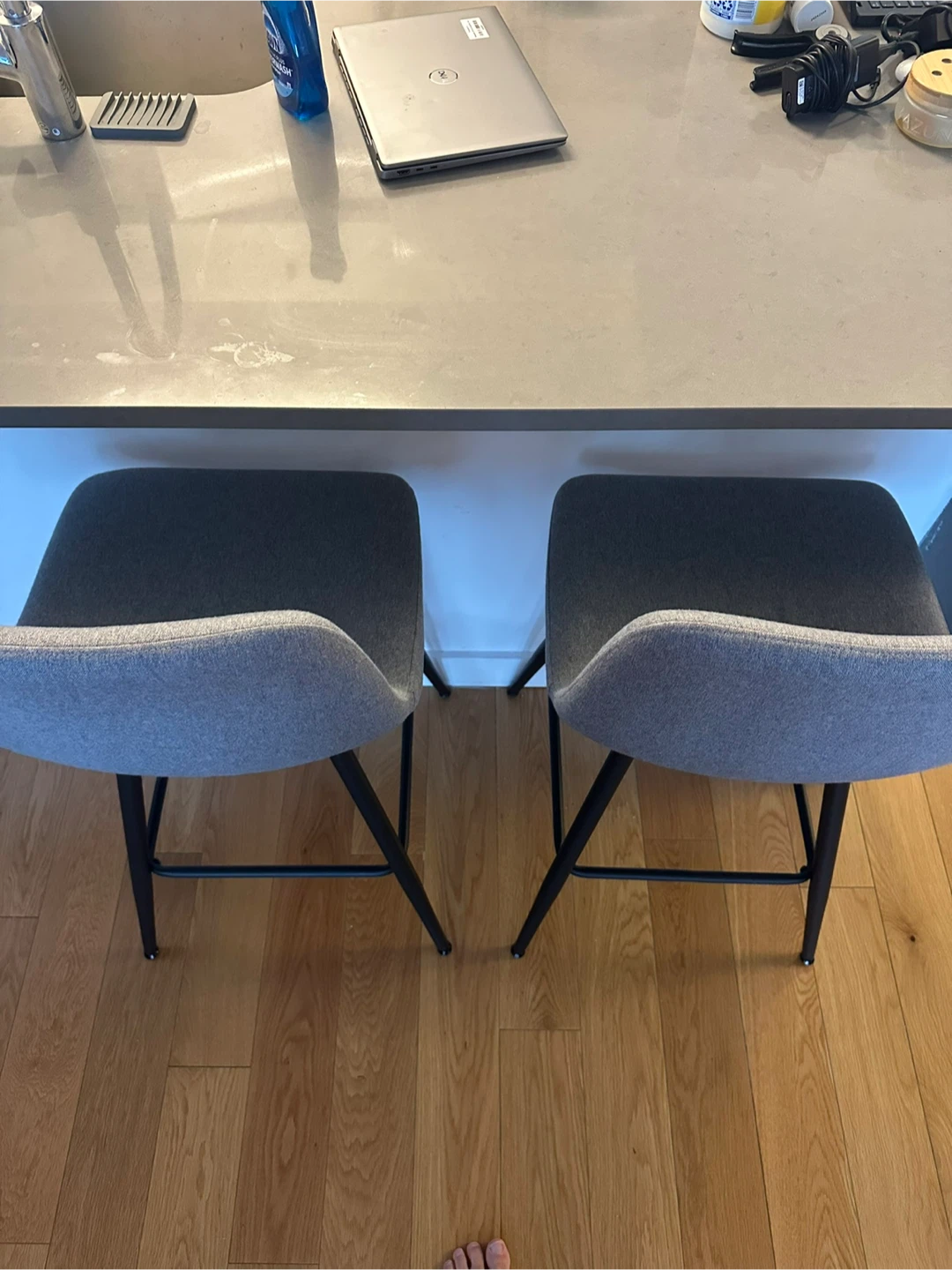 Set of 2 Gray Upholstered Bar Stools - photo 4