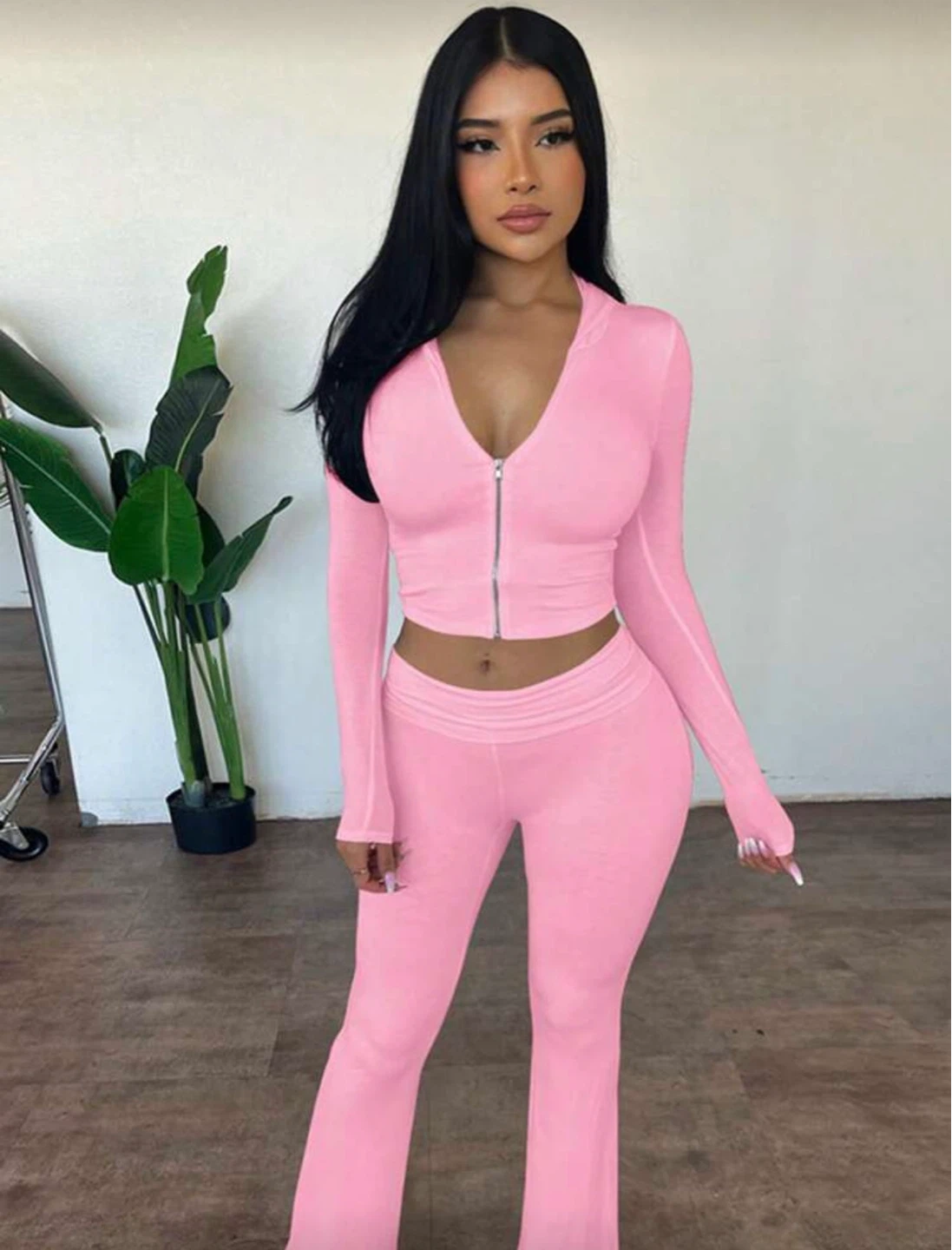 Pink Velour Long Sleeve Top