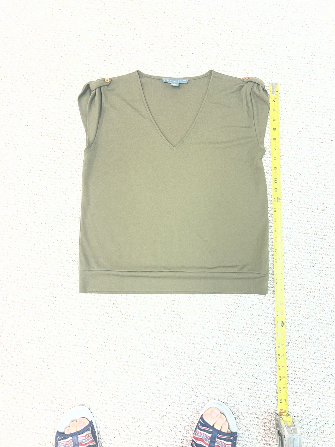 Josephine Chaus Olive Green V-Neck Top - Size L