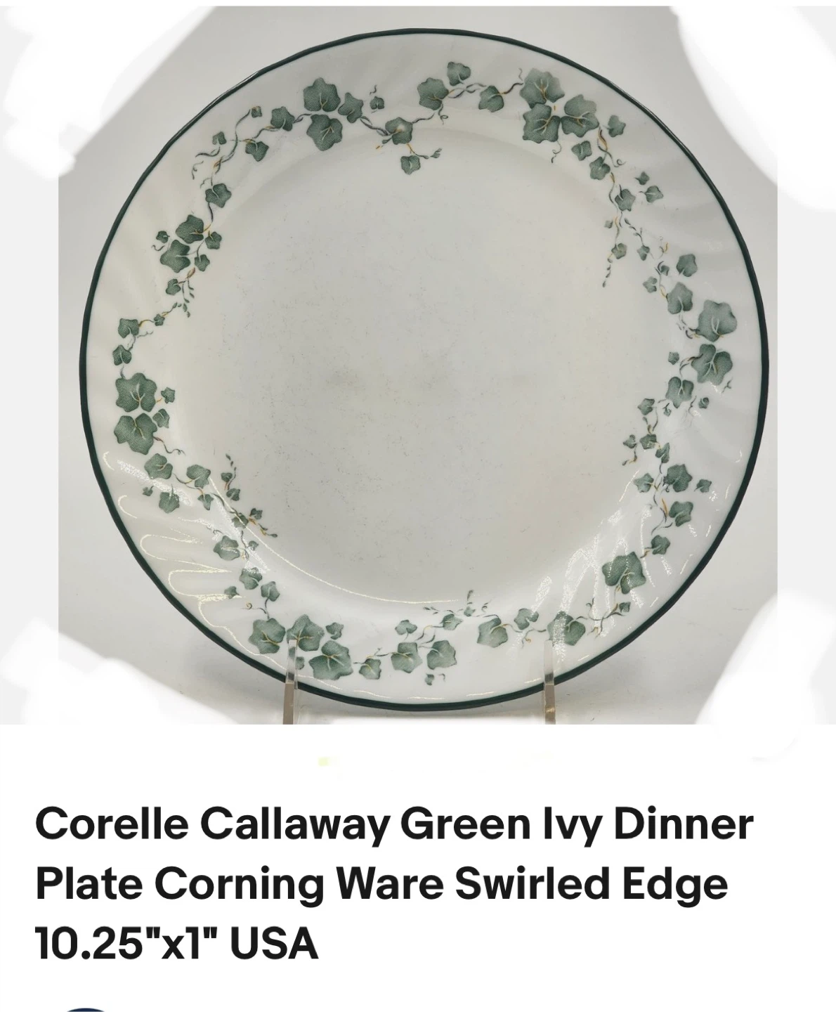 (6) Corelle Callaway Green Ivy Dinner Plate 10.25" Swirled Edge