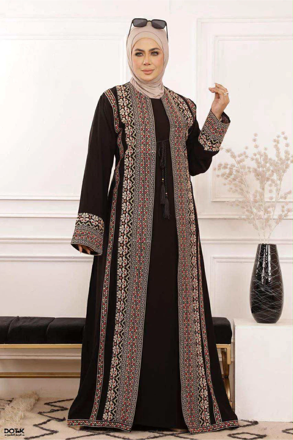 Black Abaya with Embroidered Trim
