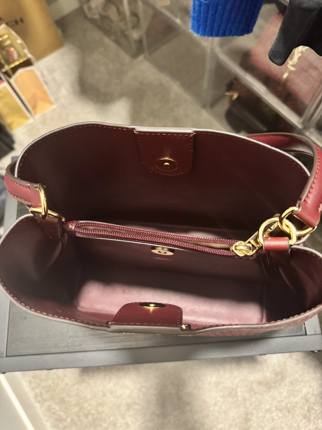 Michael Kors Burgundy MK Logo Bucket Bag with Gold Accents - photo 3