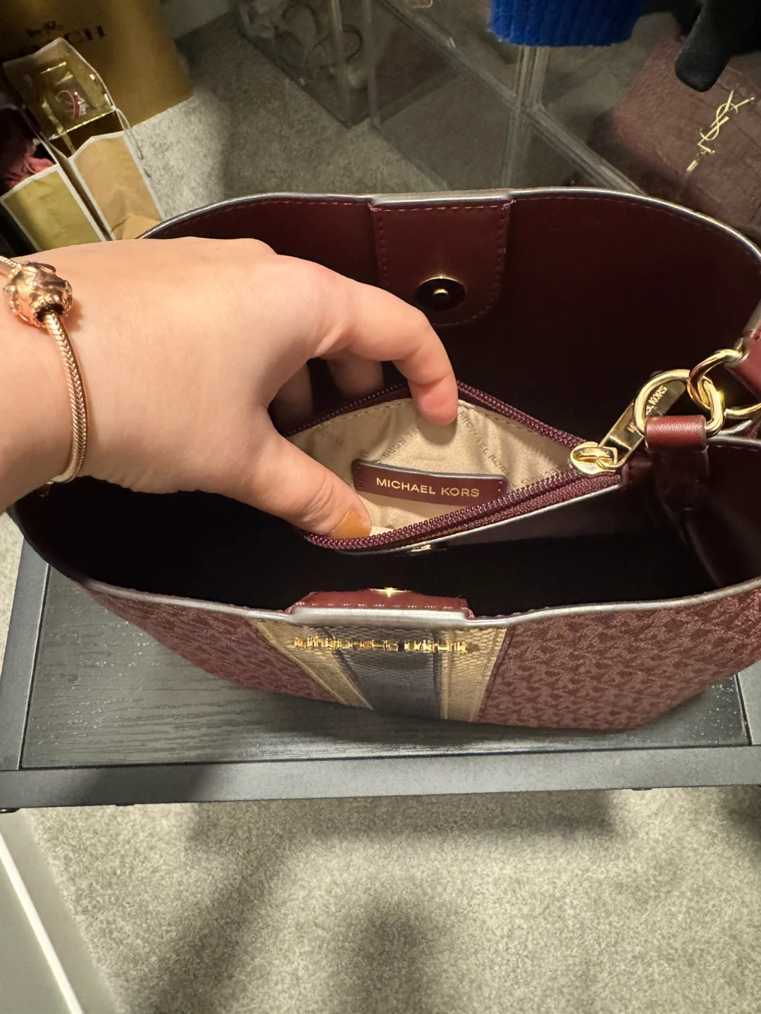 Michael Kors Burgundy MK Logo Bucket Bag with Gold Accents - photo 4
