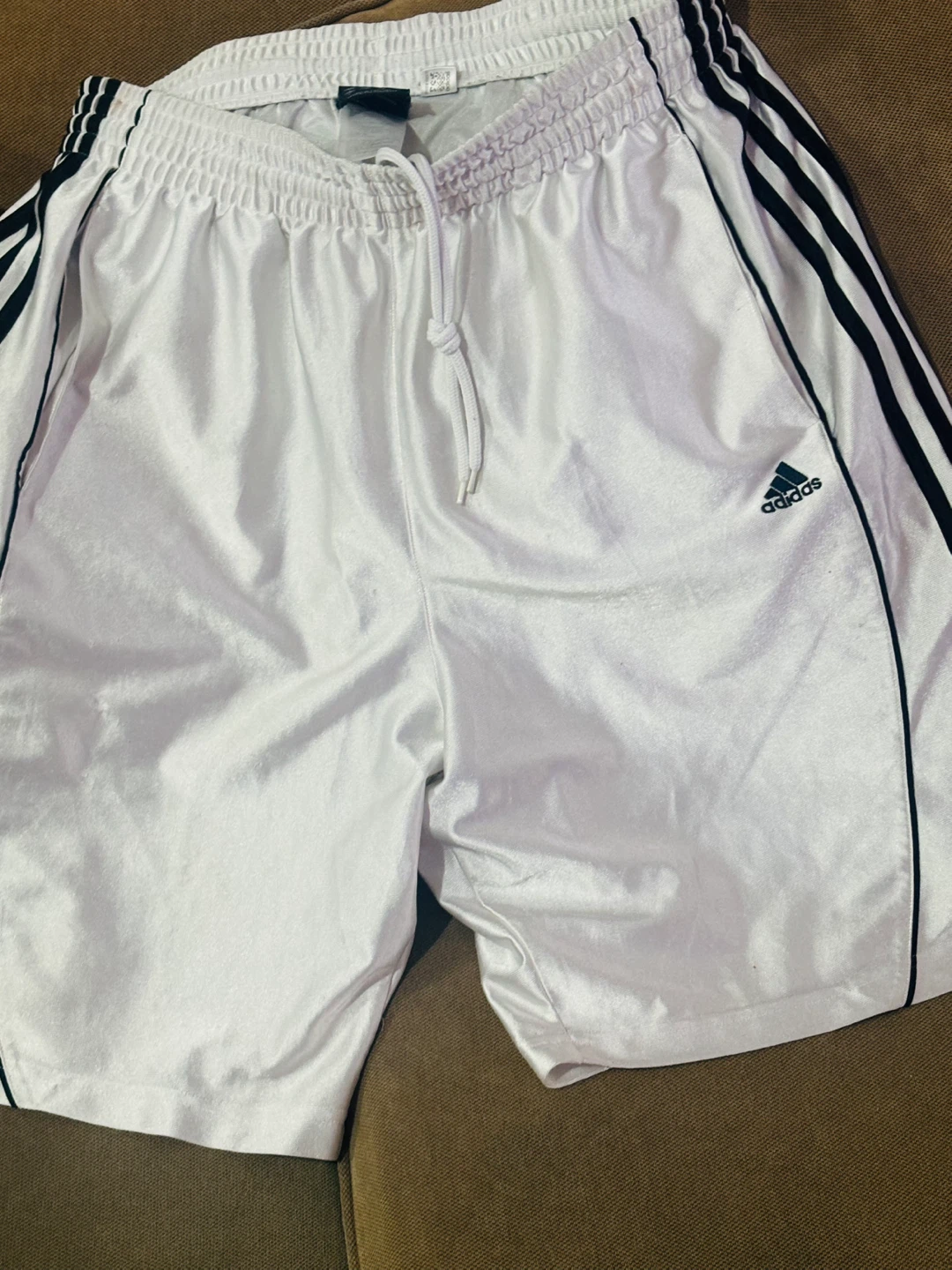 Adidas White Athletic Shorts with 3 Stripes - Size L